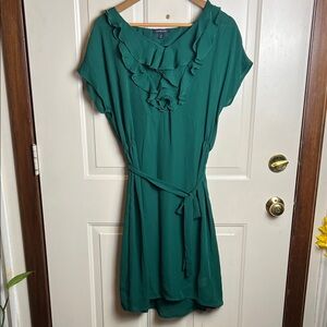Lands' End Teal Ruffled Tie-Waist Mini Dress